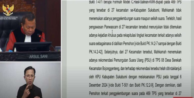 MK Tolak Gugatan Sengketa Pilkada Sukabumi 2024, Pasangan Asep Japar-Andreas Menang