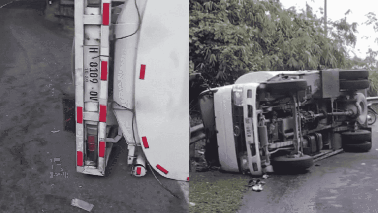 Kecelakaan di Leter S Cikidang, Truk Tangki Terguling Saat Melintasi Turunan Tajam