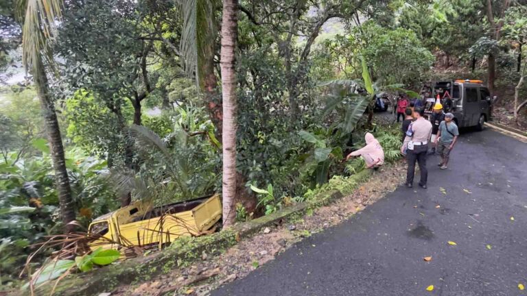 Sopir Diduga Mengantuk, Truk di Cisolok Sukabumi Terjun ke Jurang usai Tabrak Pagar Vila