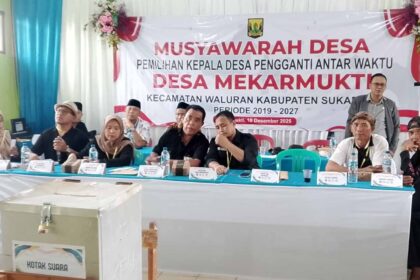 Suasana Musdes Pilkades PAW Desa Mekarmukti, Kecamatan Waluran, Kabupaten Sukabumi, Kamis (18/10/2025). | Foto: Candra