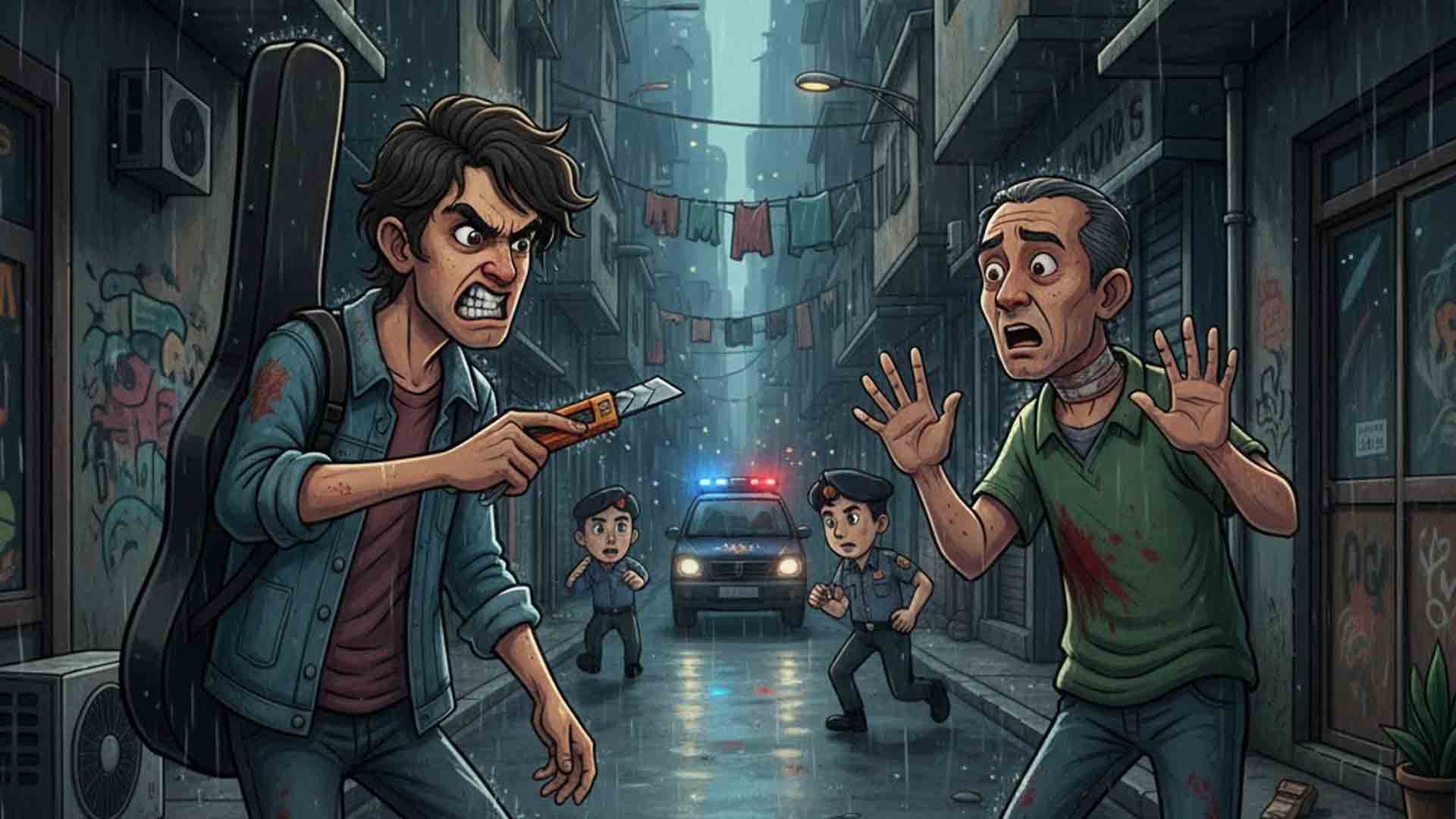 Ilustrasi pengamen sayat teman pakai cutter di Cikole Kota Sukabumi. | Foto: AI/Google Gemini