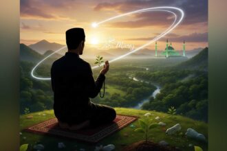 Ilustrasi peringatan Isra Mikraj yang merefleksikan pesan kepedulian terhadap alam dan kelestarian lingkungan.