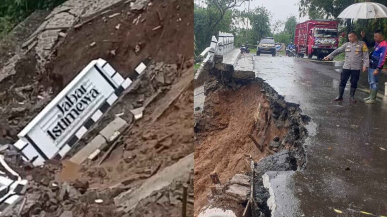 TPT bertuliskan Jabar Istimewa di Nyalindung Sukabumi ambruk diterjang tanah longsor pada Minggu (11/1/2026). | Foto: Ist