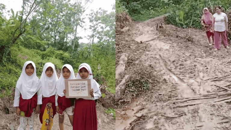 Akses Jalan Rusak, Pelajar SD di Warungkiara Tembus Lumpur 1 Km Demi Sekolah