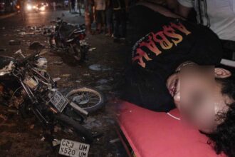 Foto kiri ilustrasi. Foto kanan kondisi korban adu banteng motor vs motor di Surade Sukabumi. | Foto: AI/Ist