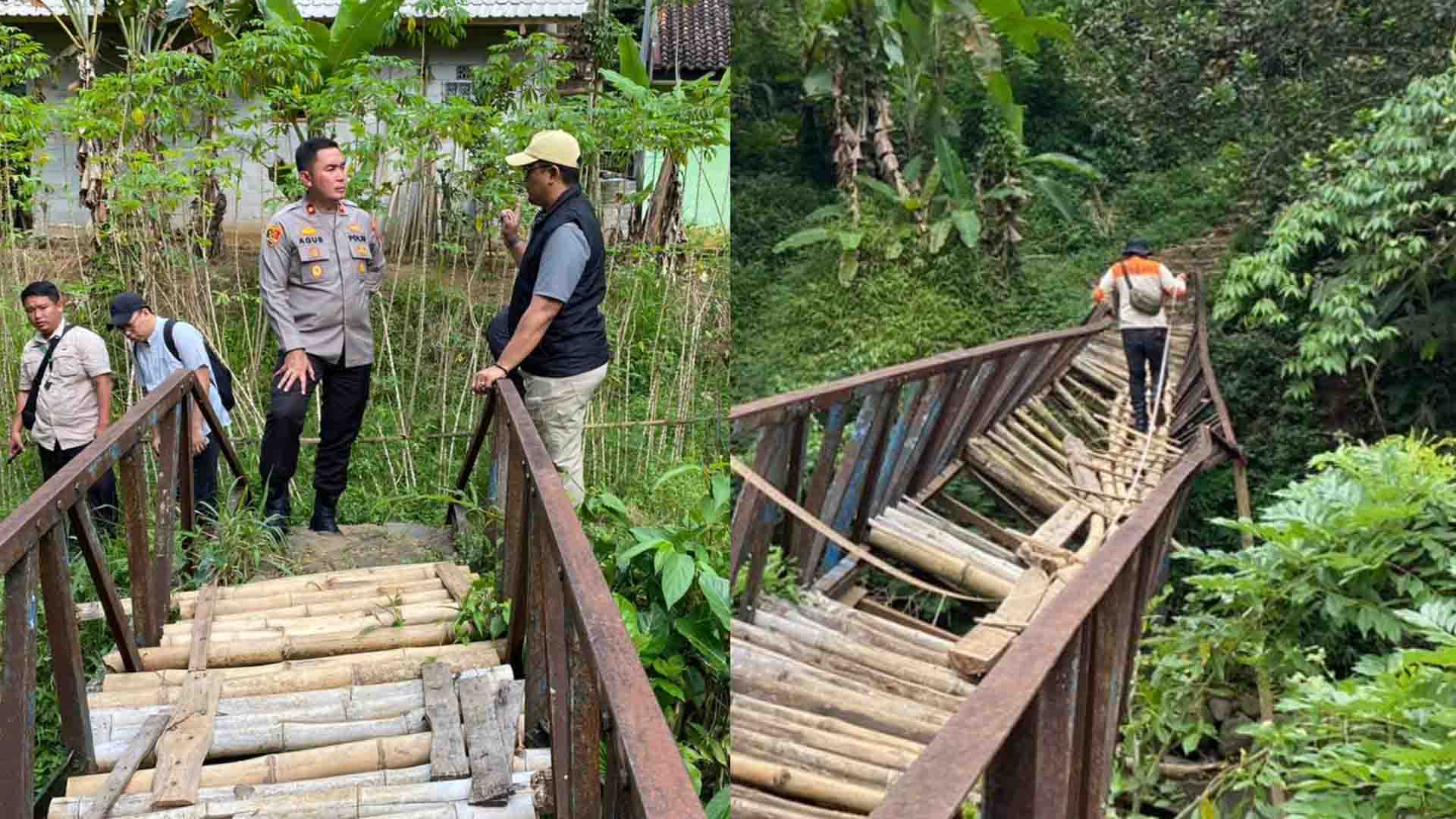 Kepala Disperkim Kabupaten Sukabumi Sendi Apriandi bersama Wakapolres saat meninjau jembatan melintir di Cibadak. | Foto: Dok. Disperkim