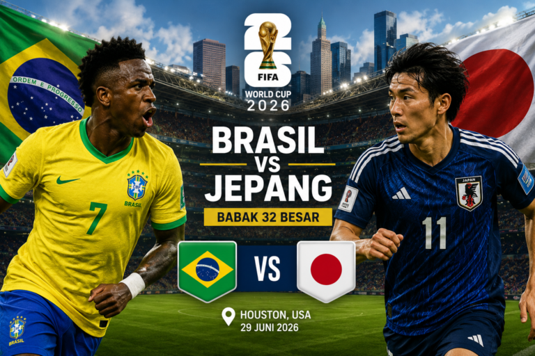 Brasil vs Jepang pada pertandingan babak 32 besar Piala Dunia FIFA 2026 di Houston