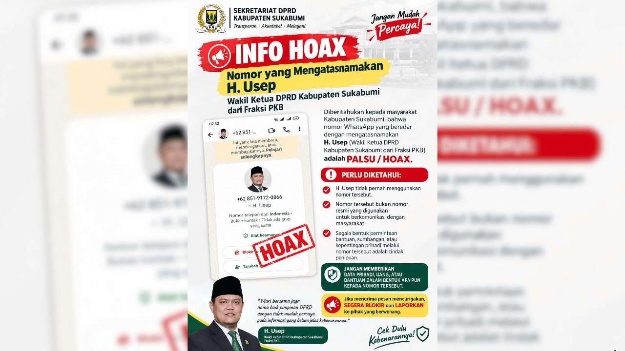 Waspada, Nomor WhatsApp Palsu Catut Nama Wakil Ketua DPRD Sukabumi H Usep