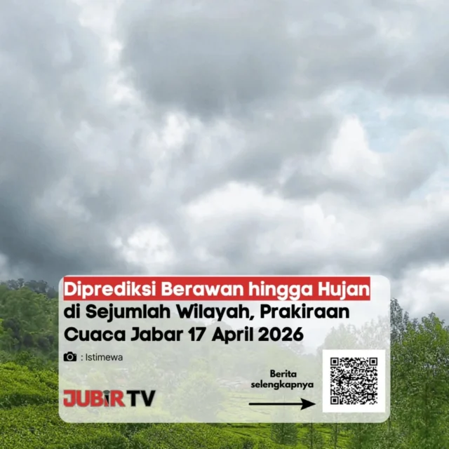 Prakiraan cuaca Jawa Barat pada 17 April 2026 didominasi kondisi berawan hingga berpotensi hujan di sejumlah wilayah.

Pada pagi hari cuaca relatif cerah berawan, namun memasuki siang hingga malam hari, hujan ringan hingga sedang diperkirakan turun di beberapa daerah. Kondisi ini dipengaruhi masa peralihan musim yang masih berlangsung di sebagian wilayah. 

Masyarakat diimbau tetap waspada terhadap perubahan cuaca, terutama saat beraktivitas di luar ruangan.

Menurut kamu, cuaca kayak gini lebih enak buat istirahat atau tetap produktif?

📌 𝐈𝐧𝐟𝐨 𝐥𝐞𝐧𝐠𝐤𝐚𝐩𝐧𝐲𝐚 𝐜𝐞𝐤 𝐝𝐢 𝐬𝐭𝐨𝐫𝐲 & 𝐬𝐨𝐫𝐨𝐭𝐚𝐧

#jubirtv #jubirtvnewscom #jawabarat #cuaca #prakiraancuaca hujan bmkg cuacaekstrem infocuaca beritaterkini
