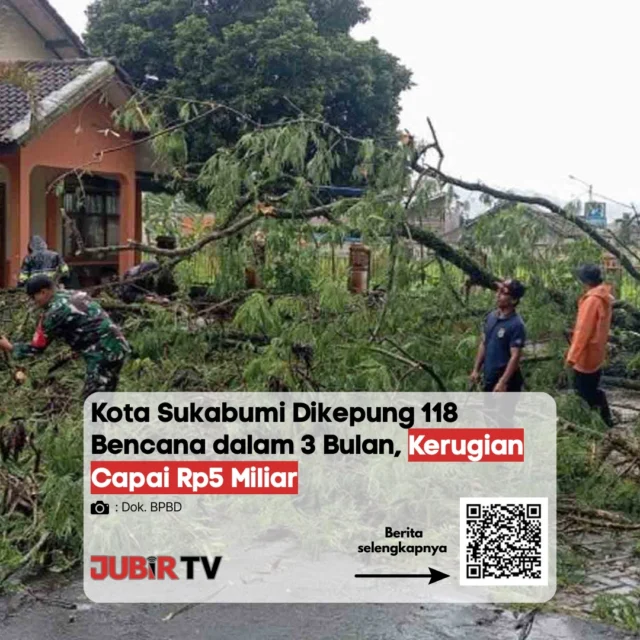 Dalam tiga bulan, Kota Sukabumi dikepung 118 kejadian bencana dengan total kerugian mencapai sekitar Rp5 miliar.

Data BPBD mencatat, bencana terjadi sejak Januari hingga Maret 2026 dan tersebar di tujuh kecamatan. Ribuan warga ikut terdampak, dengan cuaca ekstrem menjadi penyebab paling dominan dari berbagai kejadian tersebut. 

Rangkaian bencana ini tidak hanya merusak bangunan, tapi juga mengganggu aktivitas masyarakat di berbagai wilayah.

Kondisi ini jadi pengingat bahwa kewaspadaan terhadap cuaca ekstrem dan kesiapsiagaan bencana masih sangat dibutuhkan.

📌 𝐈𝐧𝐟𝐨 𝐥𝐞𝐧𝐠𝐤𝐚𝐩𝐧𝐲𝐚 𝐜𝐞𝐤 𝐝𝐢 𝐬𝐭𝐨𝐫𝐲 & 𝐬𝐨𝐫𝐨𝐭𝐚𝐧 

#jubirtv #jubirtvnewscom #sukabumi #jawabarat #bencana #cuacaekstrem #bpbd #beritaterkini #infobencana #waspada