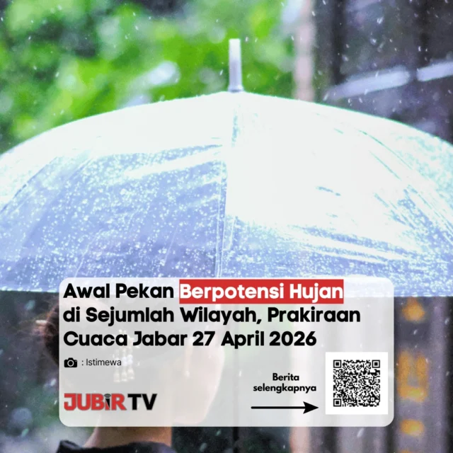 Awal pekan, cuaca di Jawa Barat diprakirakan masih didominasi berawan hingga berpotensi hujan 🌥️🌧️

Pagi hari cenderung berawan, lalu memasuki siang hingga sore hujan ringan berpotensi turun di sejumlah wilayah. Malam hari kembali berawan, dengan kemungkinan hujan di beberapa daerah. 

Warga diimbau tetap waspada, terutama saat beraktivitas di luar ruangan karena hujan bisa datang tiba-tiba.

Siapkan perlengkapan hujan sebelum beraktivitas.

📌 𝐈𝐧𝐟𝐨 𝐥𝐞𝐧𝐠𝐤𝐚𝐩𝐧𝐲𝐚 𝐜𝐞𝐤 𝐝𝐢 𝐬𝐭𝐨𝐫𝐲 & 𝐬𝐨𝐫𝐨𝐭𝐚𝐧

#jubirtv #jubirtvnewscom #jawabarat #cuaca #prakiraancuaca #hujan #infocuaca #bmkg #beritaterkini
