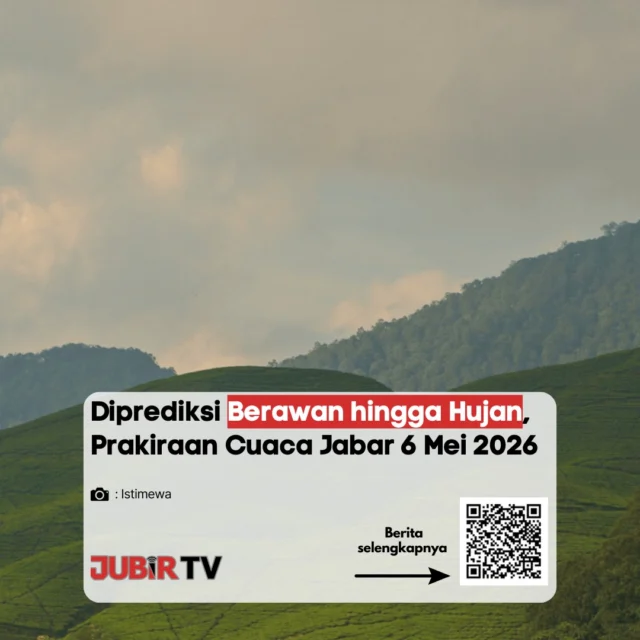 Prakiraan cuaca Jawa Barat pada 6 Mei 2026 menunjukkan potensi hujan di sejumlah wilayah, termasuk Sukabumi.

Pagi hari cenderung berawan, kemudian hujan berpotensi turun pada siang hari dengan intensitas ringan hingga sedang, lalu kembali berawan pada malam hari. 

Selain itu, wilayah Sukabumi juga masuk kategori siaga terhadap potensi hujan lebat yang bisa disertai petir dan angin kencang. 

Menurut kamu, cuaca seperti ini masih aman untuk aktivitas atau perlu lebih waspada?

📌 𝐈𝐧𝐟𝐨 𝐥𝐞𝐧𝐠𝐤𝐚𝐩𝐧𝐲𝐚 𝐜𝐞𝐤 𝐝𝐢 𝐬𝐭𝐨𝐫𝐲 & 𝐬𝐨𝐫𝐨𝐭𝐚𝐧

#jubirtv #jubirtvnewscom #cuacajabar #sukabumi #prakiraancuaca #hujan #beritasukabumi #jawabarat