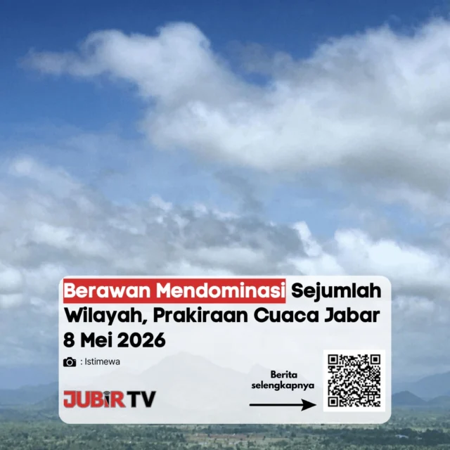 Prakiraan cuaca Jawa Barat pada 8 Mei 2026 didominasi kondisi berawan di sejumlah wilayah, termasuk Sukabumi.

Meski begitu, hujan masih berpotensi terjadi pada siang hingga malam hari dengan intensitas ringan hingga sedang, bahkan bisa disertai petir dan angin kencang. Kondisi ini masih dipengaruhi dinamika cuaca awal Mei yang cenderung labil. 

Masyarakat diimbau tetap waspada, terutama di wilayah rawan longsor dan genangan.

Menurut kamu, cuaca sekarang lebih sering berubah tiba-tiba atau masih bisa diprediksi?

📌 𝐈𝐧𝐟𝐨 𝐥𝐞𝐧𝐠𝐤𝐚𝐩𝐧𝐲𝐚 𝐜𝐞𝐤 𝐝𝐢 𝐬𝐭𝐨𝐫𝐲 & 𝐬𝐨𝐫𝐨𝐭𝐚𝐧

#jubirtv #jubirtvnewscom #cuacajabar #sukabumi #prakiraancuaca #hujan #beritasukabumi #jawabarat