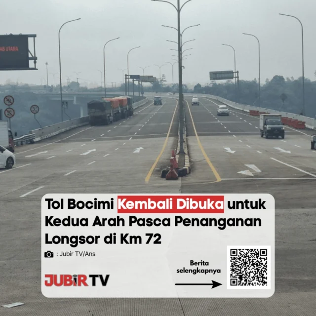 Ruas Tol Bocimi KM 72 kini sudah kembali dibuka untuk dua arah setelah proses penanganan longsor selesai dilakukan.

Arus kendaraan dari arah Sukabumi menuju Jakarta maupun sebaliknya mulai kembali normal sejak Kamis dini hari, setelah material longsor berhasil dibersihkan dari badan jalan. 

Meski sudah bisa dilintasi, pengendara tetap diimbau berhati-hati karena masih ada pembatas jalan dan potensi longsor susulan di sekitar lokasi. 

Menurut kamu, jalur seperti ini sudah cukup aman dilalui atau masih perlu pengawasan ekstra?

📌 𝐈𝐧𝐟𝐨 𝐥𝐞𝐧𝐠𝐤𝐚𝐩𝐧𝐲𝐚 𝐜𝐞𝐤 𝐝𝐢 𝐬𝐭𝐨𝐫𝐲 & 𝐬𝐨𝐫𝐨𝐭𝐚𝐧

#jubirtv #jubirtvnewscom #sukabumi #tolbocimi #longsor #lalulintas #beritasukabumi #jawabarat