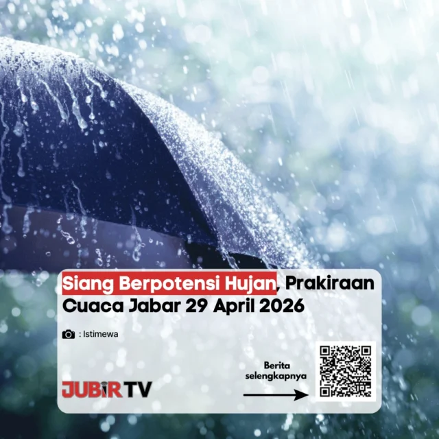 Prakiraan cuaca di wilayah Jawa Barat pada Rabu (29/4/2026) menunjukkan potensi hujan yang terjadi mulai siang hingga sore hari.

BMKG memprediksi pagi hari umumnya berawan, kemudian meningkat menjadi hujan ringan hingga lebat di sejumlah wilayah, bahkan berpotensi disertai petir. 

Masyarakat diimbau untuk tetap waspada, terutama saat beraktivitas di luar ruangan pada siang hingga sore hari.

Kalau kamu hari ini tim siap jas hujan atau tetap nekat jalan? 🌧️

📌 𝐈𝐧𝐟𝐨 𝐥𝐞𝐧𝐠𝐤𝐚𝐩𝐧𝐲𝐚 𝐜𝐞𝐤 𝐝𝐢 𝐬𝐭𝐨𝐫𝐲 & 𝐬𝐨𝐫𝐨𝐭𝐚𝐧

#jubirtv #jubirtvnewscom #cuacajabar #prakiraancuaca #bmkg #jawabarat #cuacahariini #infocuaca #hujanjabar #updatecuaca