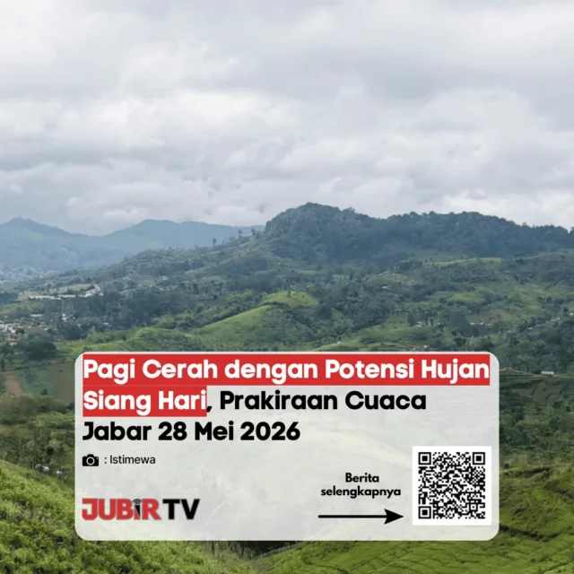 Prakiraan Cuaca Jabar: Pagi Cerah, Waspada Potensi Hujan di Siang Hari ☀️🌤️🌧️

Awali hari dengan semangat! Berdasarkan informasi BMKG untuk wilayah Jawa Barat hari ini, Kamis (28/5/2026), cuaca diprediksi cerah pada pagi hari. Namun, bagi yang akan beraktivitas di luar ruangan pada siang hingga sore hari, harap tetap waspada karena potensi hujan masih membayangi beberapa wilayah.

Pastikan selalu sedia payung atau jas hujan, serta tetap update informasi cuaca terbaru sebelum bepergian. Selamat beraktivitas dan jaga kesehatan! 👇

📌 𝐈𝐧𝐟𝐨 𝐥𝐞𝐧𝐠𝐤𝐚𝐩𝐧𝐲𝐚 𝐜𝐞𝐤 𝐝𝐢 𝐬𝐭𝐨𝐫𝐲 & 𝐬𝐨𝐫𝐨𝐭𝐚𝐧

#jubirtv #jubirtvnewscom #prakeraancuaca #bmkg #cuacajabar #infosukabumi #beritajuara #cuacahariini #jabar #infojabar #cuaca28mei