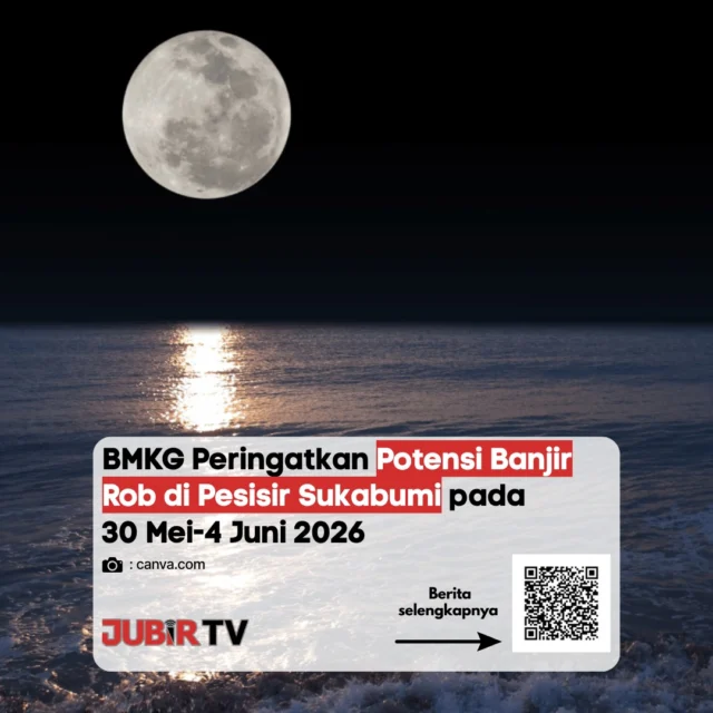 Waspada Banjir Rob di Pesisir Sukabumi (30 Mei - 4 Juni 2026) 🌊⚠️
BMKG mengeluarkan peringatan dini terkait potensi banjir rob yang diprediksi akan melanda wilayah pesisir Sukabumi mulai tanggal 30 Mei hingga 4 Juni 2026. Masyarakat, khususnya nelayan dan warga yang tinggal di kawasan pantai, diimbau untuk selalu waspada dan memantau perkembangan situasi di lapangan.

Pastikan untuk selalu mengikuti arahan dari pihak berwenang demi keselamatan bersama. Tetap siaga dan jaga diri!

📌 𝐈𝐧𝐟𝐨 𝐥𝐞𝐧𝐠𝐤𝐚𝐩𝐧𝐲𝐚 𝐜𝐞𝐤 𝐝𝐢 𝐬𝐭𝐨𝐫𝐲 & 𝐬𝐨𝐫𝐨𝐭𝐚𝐧

#jubirtv #jubirtvnewscom #sukabumi #infobmkg #banjirrob #pesisirsukabumi #waspadabanjir #infocuaca #pantaisukabumi #peringatandini
