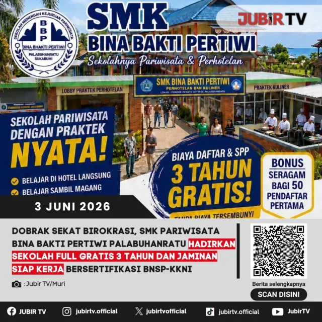 Sebuah terobosan besar di dunia pendidikan vokasi hadir di Palabuhanratu. SMK Pariwisata Bina Bakti Pertiwi resmi membuka program pendidikan yang sepenuhnya gratis selama tiga tahun bagi para siswanya. Tidak hanya bebas biaya operasional, sekolah ini juga memberikan komitmen nyata berupa jaminan siap kerja bagi lulusannya, lengkap dengan sertifikasi profesi berstandar BNSP (Badan Nasional Sertifikasi Profesi) dan KKNI (Kerangka Kualifikasi Nasional Indonesia). Inisiatif ini diharapkan mampu mendobrak sekat birokrasi dan hambatan ekonomi, sekaligus menyiapkan tenaga kerja profesional yang siap diserap langsung oleh industri pariwisata yang sedang berkembang pesat di Sukabumi.

📌 𝐈𝐧𝐟𝐨 𝐥𝐞𝐧𝐠𝐤𝐚𝐩𝐧𝐲𝐚 𝐜𝐞𝐤 𝐝𝐢 𝐬𝐭𝐨𝐫𝐲 & 𝐬𝐨𝐫𝐨𝐭𝐚𝐧

#jubirtv #jubirtvnewscom #palabuhanratu #smkgratis #pendidikanvokasi #sukabumi #smkpariwisata #binabaktipertiwi #siapkerja #bnsp #pendidikanindonesia #infosukabumi