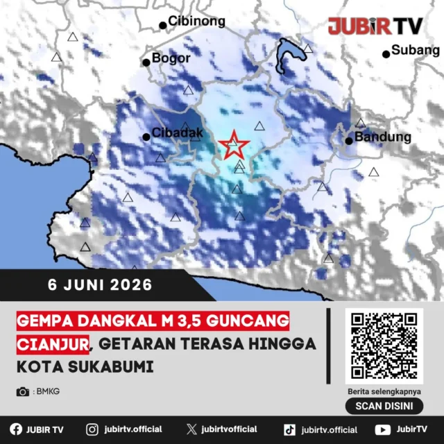 Gempa bumi dengan magnitudo 3.5 dilaporkan mengguncang wilayah Kabupaten Cianjur. Berdasarkan informasi, gempa ini termasuk dalam kategori gempa dangkal yang getarannya dirasakan cukup nyata oleh masyarakat di sekitar pusat gempa, bahkan guncangannya turut terasa hingga ke wilayah Kota Sukabumi. Warga diimbau untuk tetap tenang dan selalu waspada terhadap potensi gempa susulan, serta memastikan untuk terus memantau informasi resmi mengenai perkembangan situasi terkini hanya dari sumber terpercaya seperti BMKG.

📌 𝐈𝐧𝐟𝐨 𝐥𝐞𝐧𝐠𝐤𝐚𝐩𝐧𝐲𝐚 𝐜𝐞𝐤 𝐝𝐢 𝐬𝐭𝐨𝐫𝐲 & 𝐬𝐨𝐫𝐨𝐭𝐚𝐧

#jubirtv #jubirtvnewscom #cianjur #sukabumi #kotasukabumi #gempa #infogempa #bmkg #beritaterkini #waspadagempa