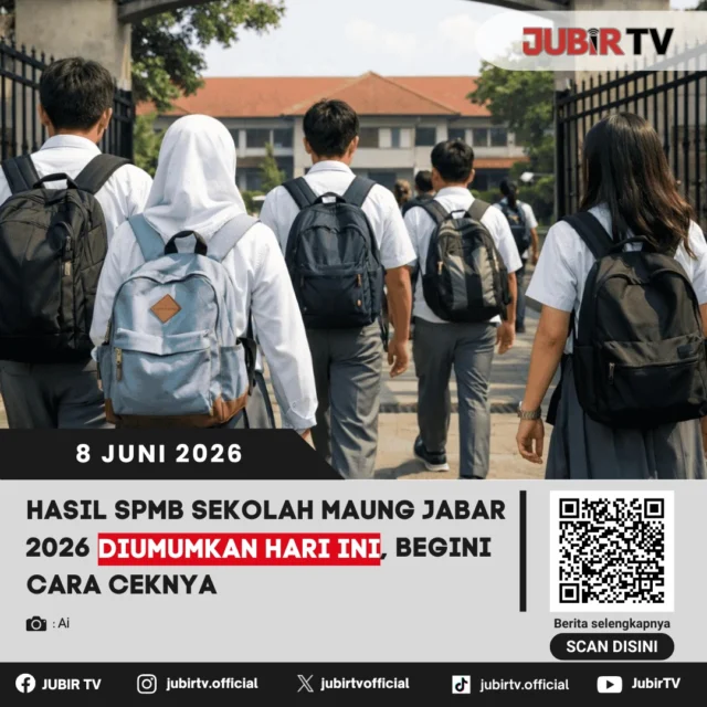 Hasil SPMB Sekolah Maung Jabar 2026 Diumumkan Hari Ini
Hasil Seleksi Penerimaan Mahasiswa Baru (SPMB) Sekolah Maung Jabar 2026 resmi diumumkan hari ini, Senin (8/6/2026). Peserta dapat mengecek status kelulusan secara daring melalui situs resmi SPMB Sekolah Maung Jabar dengan memasukkan nomor pendaftaran dan data diri sesuai instruksi di laman tersebut.

📌 𝐈𝐧𝐟𝐨 𝐥𝐞𝐧𝐠𝐤𝐚𝐩𝐧𝐲𝐚 𝐜𝐞𝐤 𝐝𝐢 𝐬𝐭𝐨𝐫𝐲 & 𝐬𝐨𝐫𝐨𝐭𝐚𝐧

#jubirtv #jubirtvnewscom #spmb #sekolahmaung #jawabarat #pengumuman #pendidikan
