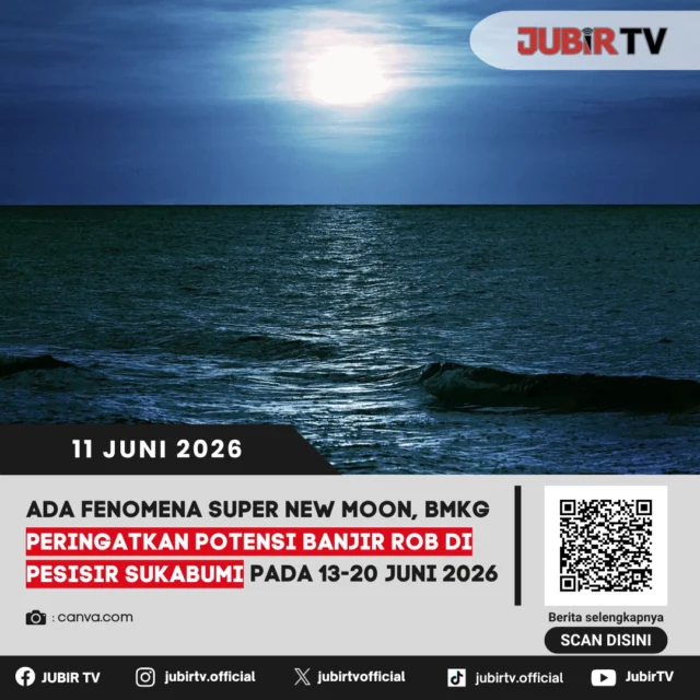 BMKG mengingatkan masyarakat pesisir Sukabumi untuk meningkatkan kewaspadaan terhadap potensi banjir rob yang dipicu fenomena Super New Moon. Berdasarkan prakiraan, banjir pesisir berpotensi terjadi pada 13 hingga 20 Juni 2026 akibat meningkatnya ketinggian air laut maksimum saat fase bulan baru berada di titik terdekat dengan Bumi.

Masyarakat yang tinggal maupun beraktivitas di kawasan pesisir diimbau untuk memantau informasi cuaca maritim secara berkala dan mengantisipasi dampak yang dapat mengganggu aktivitas pelabuhan, permukiman pesisir, hingga sektor perikanan.

📌 𝐈𝐧𝐟𝐨 𝐥𝐞𝐧𝐠𝐤𝐚𝐩𝐧𝐲𝐚 𝐜𝐞𝐤 𝐝𝐢 𝐬𝐭𝐨𝐫𝐲 & 𝐬𝐨𝐫𝐨𝐭𝐚𝐧

#jubirtv #jubirtvnewscom #banjirrob #supernewmoon #bmkg #sukabumi #pesisirsukabumi #cuacasukabumi #peringatandini #jawabarat #beritasukabumi #infocuaca