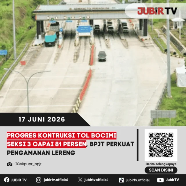 Progres pembangunan Tol Bocimi Seksi 3 kini telah mencapai 81 persen. Di tengah percepatan proyek, BPJT memperkuat pengamanan lereng sebagai langkah antisipasi pascalongsor yang sempat terjadi di Km 72 akibat cuaca ekstrem.

Sejauh mana perkembangan proyek ini dan kapan Tol Bocimi Seksi 3 ditargetkan rampung?

📌 𝐈𝐧𝐟𝐨 𝐥𝐞𝐧𝐠𝐤𝐚𝐩𝐧𝐲𝐚 𝐜𝐞𝐤 𝐝𝐢 𝐬𝐭𝐨𝐫𝐲 & 𝐬𝐨𝐫𝐨𝐭𝐚𝐧

#jubirtv #jubirtvnewscom #tolbocimi #tolbocimiseksi3 #sukabumi #infrastruktursukabumi #bpjt #kementerianpu #beritasukabumi #jawabarat #proyektol #infoterkini