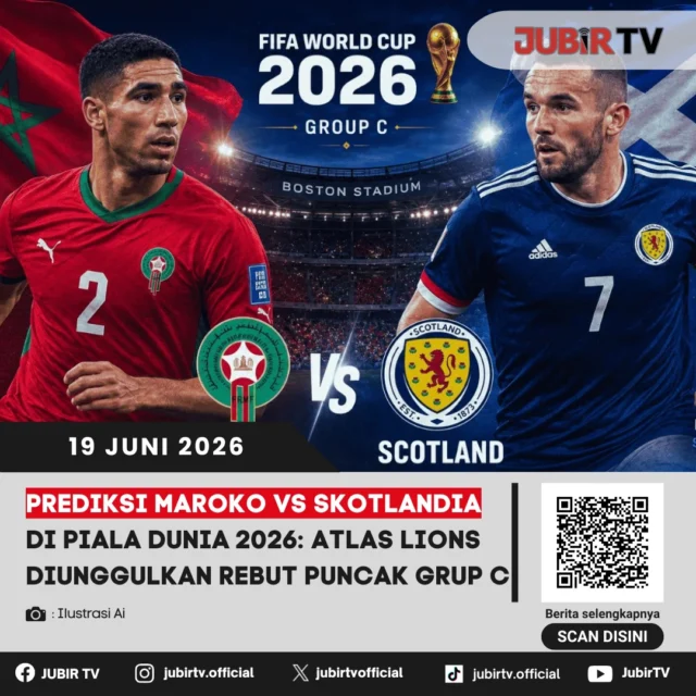 Maroko dan Skotlandia akan saling berhadapan dalam laga penting Grup C Piala Dunia 2026. Atlas Lions lebih diunggulkan berkat performa impresif mereka dalam beberapa tahun terakhir, termasuk kiprah gemilang di turnamen internasional yang membuat mereka diperhitungkan sebagai salah satu kekuatan dunia.

Di sisi lain, Skotlandia datang dengan kepercayaan diri tinggi dan bertekad menjaga peluang untuk bersaing di papan atas grup. Siapa yang akan keluar sebagai pemenang dan merebut puncak klasemen Grup C?

📌 𝐈𝐧𝐟𝐨 𝐥𝐞𝐧𝐠𝐤𝐚𝐩𝐧𝐲𝐚 𝐜𝐞𝐤 𝐝𝐢 𝐬𝐭𝐨𝐫𝐲 & 𝐬𝐨𝐫𝐨𝐭𝐚𝐧

#jubirtv #jubirtvnewscom #pialadunia2026 #marokovsskotlandia #maroko #skotlandia #atlaslions #fifaworldcup #prediksibola #worldcup2026 #beritabola #sepakboladunia