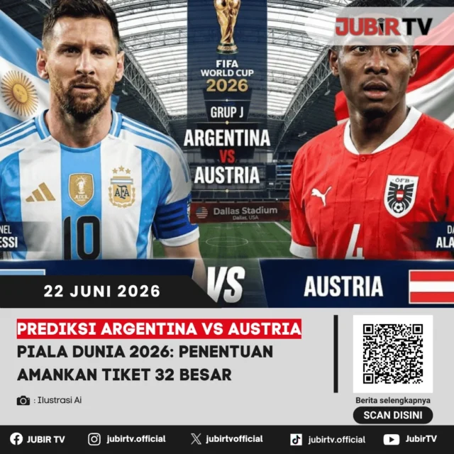 Argentina akan menghadapi Austria dalam laga penting Grup J Piala Dunia 2026. Kemenangan bisa menjadi kunci bagi Albiceleste untuk mengamankan tiket ke babak 32 besar.

Mampukah Lionel Messi kembali membawa Argentina meraih hasil maksimal, atau Austria justru menciptakan kejutan?

📌 𝐈𝐧𝐟𝐨 𝐥𝐞𝐧𝐠𝐤𝐚𝐩𝐧𝐲𝐚 𝐜𝐞𝐤 𝐝𝐢 𝐬𝐭𝐨𝐫𝐲 & 𝐬𝐨𝐫𝐨𝐭𝐚𝐧

#jubirtv #jubirtvnewscom #pialadunia2026 #argentinavsaustria #argentina #austria #lionelmessi #prediksibola #fifaworldcup #worldcup2026 #beritabola #sepakboladunia