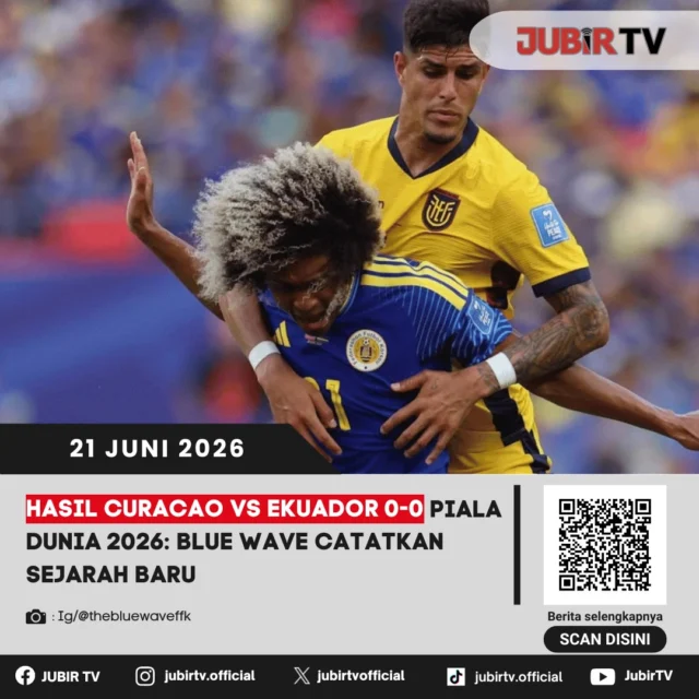 Curacao sukses mencuri perhatian usai menahan imbang Ekuador tanpa gol dalam lanjutan fase grup Piala Dunia 2026. Hasil ini menjadi catatan bersejarah bagi Blue Wave di ajang sepak bola terbesar dunia.

Apa makna hasil ini bagi perjalanan Curacao dan bagaimana jalannya pertandingan?

📌 𝐈𝐧𝐟𝐨 𝐥𝐞𝐧𝐠𝐤𝐚𝐩𝐧𝐲𝐚 𝐜𝐞𝐤 𝐝𝐢 𝐬𝐭𝐨𝐫𝐲 & 𝐬𝐨𝐫𝐨𝐭𝐚𝐧

#jubirtv #jubirtvnewscom #pialadunia2026 #curacaovsekuador #curacao #ekuador #bluewave #hasilpertandingan #fifaworldcup #beritabola #worldcup2026 #sepakboladunia