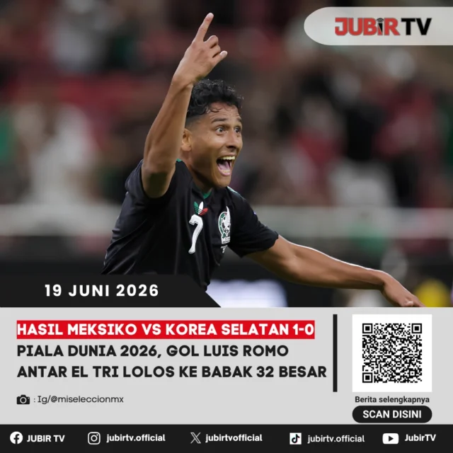 Meksiko memastikan langkah ke babak 32 besar Piala Dunia 2026 setelah meraih kemenangan tipis 1-0 atas Korea Selatan. Gol tunggal Luis Romo menjadi pembeda dalam pertandingan ketat yang berlangsung sengit hingga peluit akhir.

Hasil ini membuat El Tri mengamankan tiket ke fase gugur sekaligus menjaga tren positif di hadapan pendukungnya sendiri. Bagaimana proses terciptanya gol kemenangan dan seperti apa perjuangan Korea Selatan sepanjang laga?

📌 𝐈𝐧𝐟𝐨 𝐥𝐞𝐧𝐠𝐤𝐚𝐩𝐧𝐲𝐚 𝐜𝐞𝐤 𝐝𝐢 𝐬𝐭𝐨𝐫𝐲 & 𝐬𝐨𝐫𝐨𝐭𝐚𝐧

#jubirtv #jubirtvnewscom #pialadunia2026 #meksikovskoreaselatan #meksiko #koreaselatan #luisromo #eltri #fifaworldcup #hasilpertandingan #worldcup2026 #beritabola