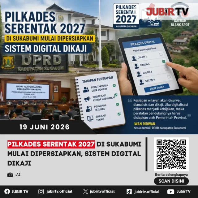 Pilkades Serentak 2027 di Kabupaten Sukabumi mulai dipersiapkan. Menariknya, penerapan sistem digital kini tengah dikaji untuk mendukung proses pemilihan kepala desa.

Seperti apa konsepnya dan apakah sistem ini benar-benar akan diterapkan?

📌 𝐈𝐧𝐟𝐨 𝐥𝐞𝐧𝐠𝐤𝐚𝐩𝐧𝐲𝐚 𝐜𝐞𝐤 𝐝𝐢 𝐬𝐭𝐨𝐫𝐲 & 𝐬𝐨𝐫𝐨𝐭𝐚𝐧

#jubirtv #jubirtvnewscom #pilkades2027 #pilkadesserentak #kabupatensukabumi #sistemdigital #pemdes #beritasukabumi #jawabarat #infopemerintahan