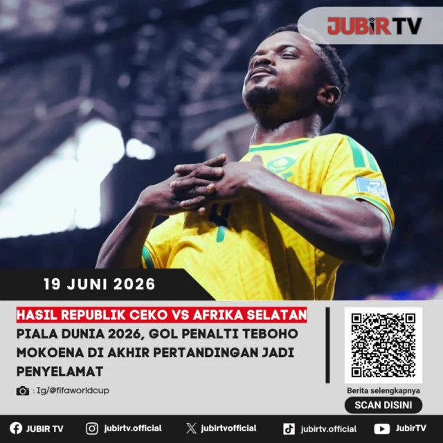 Afrika Selatan berhasil menghindari kekalahan saat menghadapi Republik Ceko pada laga Grup Piala Dunia 2026. Gol penalti Teboho Mokoena di menit-menit akhir pertandingan menjadi penyelamat Bafana Bafana dan memastikan kedua tim harus puas berbagi angka.

Hasil imbang ini membuat persaingan di grup semakin menarik, dengan peluang lolos yang masih terbuka bagi kedua tim. Bagaimana jalannya pertandingan hingga drama gol penyeimbang tercipta di penghujung laga?

📌 𝐈𝐧𝐟𝐨 𝐥𝐞𝐧𝐠𝐤𝐚𝐩𝐧𝐲𝐚 𝐜𝐞𝐤 𝐝𝐢 𝐬𝐭𝐨𝐫𝐲 & 𝐬𝐨𝐫𝐨𝐭𝐚𝐧

#jubirtv #jubirtvnewscom #pialadunia2026 #republikcekovsafrikaselatan #afrikaselatan #republikceko #tebohomokoena #bafanabafana #fifaworldcup #hasilpertandingan #worldcup2026 #beritabola