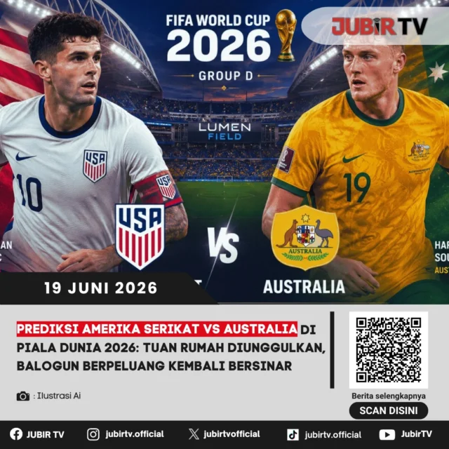 Amerika Serikat akan menghadapi Australia dalam lanjutan fase grup Piala Dunia 2026. Berstatus sebagai tuan rumah, The Stars and Stripes lebih diunggulkan untuk meraih kemenangan setelah tampil impresif pada laga sebelumnya.

Sorotan tertuju pada Folarin Balogun yang berpeluang kembali menjadi andalan lini depan Amerika Serikat. Namun, Australia dipastikan tidak akan menyerah begitu saja dan siap memberikan perlawanan demi menjaga peluang lolos ke babak berikutnya. Mampukah tuan rumah melanjutkan tren positifnya?

📌 𝐈𝐧𝐟𝐨 𝐥𝐞𝐧𝐠𝐤𝐚𝐩𝐧𝐲𝐚 𝐜𝐞𝐤 𝐝𝐢 𝐬𝐭𝐨𝐫𝐲 & 𝐬𝐨𝐫𝐨𝐭𝐚𝐧

#jubirtv #jubirtvnewscom #pialadunia2026 #amerikaserikatvsaustralia #amerikaserikat #australia #folarinbalogun #ussoccer #socceroos #prediksibola #fifaworldcup #beritabola