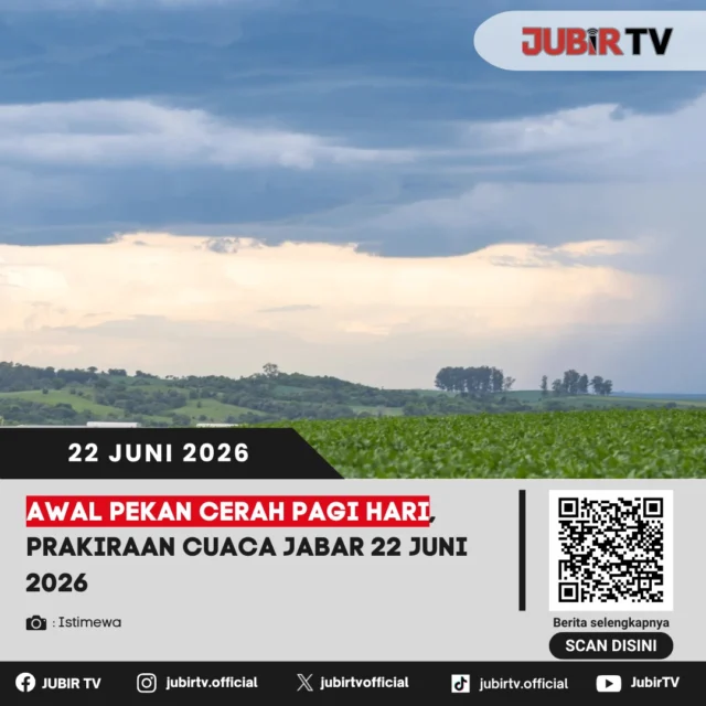 Awal pekan di sejumlah wilayah Jawa Barat diprakirakan diawali dengan cuaca cerah pada pagi hari. Namun, kondisi cuaca dapat berubah pada siang hingga sore hari di beberapa daerah.

Wilayah mana saja yang berpotensi mengalami perubahan cuaca? 

📌 𝐈𝐧𝐟𝐨 𝐥𝐞𝐧𝐠𝐤𝐚𝐩𝐧𝐲𝐚 𝐜𝐞𝐤 𝐝𝐢 𝐬𝐭𝐨𝐫𝐲 & 𝐬𝐨𝐫𝐨𝐭𝐚𝐧

#jubirtv #jubirtvnewscom #prakiraancuaca #cuacajabar #bmkg #jawabarat #cuacahariini #infocuaca #beritajabar #cerahberawan #informasicuaca #infoterkini