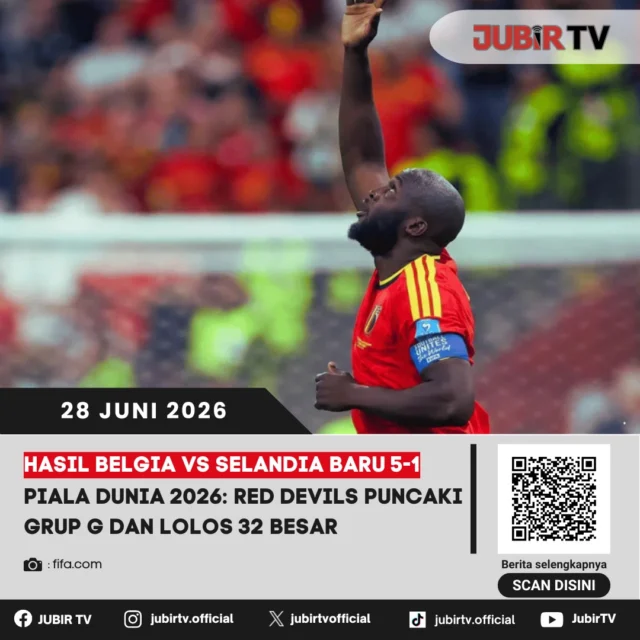 Belgia tampil perkasa dengan kemenangan telak 5-1 atas Selandia Baru pada laga terakhir fase grup Piala Dunia 2026. Hasil impresif ini mengantarkan Red Devils finis sebagai juara Grup G sekaligus memastikan langkah mereka ke babak 32 besar.

Dominasi Belgia terlihat sepanjang pertandingan lewat permainan menyerang yang efektif dan penyelesaian akhir yang tajam. Siapa saja pencetak gol dan bagaimana jalannya laga hingga Red Devils mengunci posisi puncak grup?

📌 𝐈𝐧𝐟𝐨 𝐥𝐞𝐧𝐠𝐤𝐚𝐩𝐧𝐲𝐚 𝐜𝐞𝐤 𝐝𝐢 𝐬𝐭𝐨𝐫𝐲 & 𝐬𝐨𝐫𝐨𝐭𝐚𝐧

#jubirtv #jubirtvnewscom #belgia #selandiabaru #reddevils #pialadunia2026 #worldcup2026 #sepakbola #beritabola #fifaworldcup #footballnews #timnasbelgia