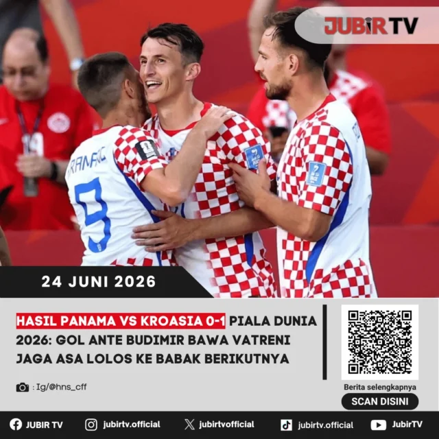 Kroasia menjaga asa lolos ke babak berikutnya Piala Dunia 2026 setelah meraih kemenangan tipis 1-0 atas Panama. Gol tunggal Ante Budimir menjadi pembeda dalam laga ketat yang berlangsung sengit hingga peluit akhir dibunyikan.

Tambahan tiga poin ini membuat peluang Vatreni untuk melaju ke fase gugur tetap terbuka. Bagaimana jalannya pertandingan dan seperti apa posisi Kroasia usai kemenangan penting tersebut?

📌 𝐈𝐧𝐟𝐨 𝐥𝐞𝐧𝐠𝐤𝐚𝐩𝐧𝐲𝐚 𝐜𝐞𝐤 𝐝𝐢 𝐬𝐭𝐨𝐫𝐲 & 𝐬𝐨𝐫𝐨𝐭𝐚𝐧

#jubirtv #jubirtvnewscom #kroasia #panama #antebudimir #vatreni #pialadunia2026 #worldcup2026 #sepakbola #beritabola #fifaworldcup #footballnews