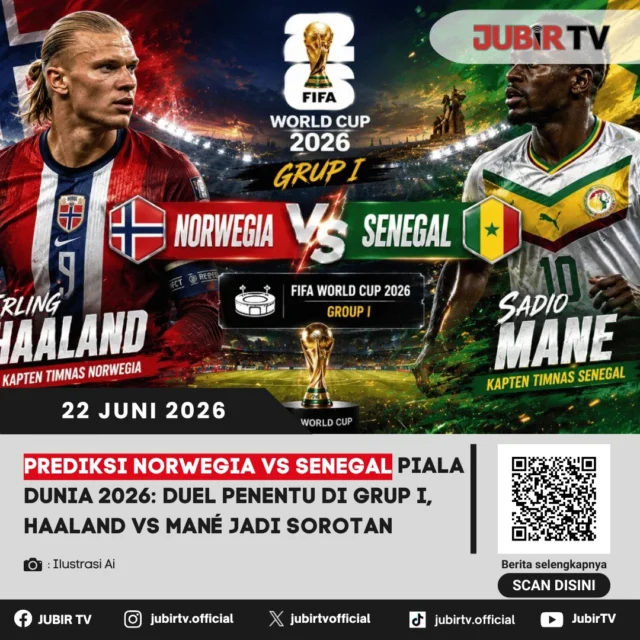 Norwegia dan Senegal akan menjalani laga krusial Grup I Piala Dunia 2026. Duel dua bintang, Erling Haaland dan Sadio Mane, diprediksi menjadi sorotan dalam pertandingan yang bisa menentukan nasib kedua tim.

Siapa yang akan keluar sebagai pemenang dan menjaga asa lolos ke babak berikutnya?

📌 𝐈𝐧𝐟𝐨 𝐥𝐞𝐧𝐠𝐤𝐚𝐩𝐧𝐲𝐚 𝐜𝐞𝐤 𝐝𝐢 𝐬𝐭𝐨𝐫𝐲 & 𝐬𝐨𝐫𝐨𝐭𝐚𝐧

#jubirtv #jubirtvnewscom #pialadunia2026 #norwegiavssenegal #norwegia #senegal #erlinghaaland #sadiomane #prediksibola #fifaworldcup #worldcup2026 #beritabola