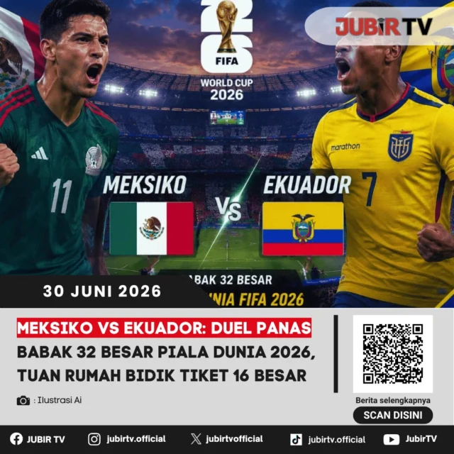 Meksiko akan menghadapi Ekuador pada babak 32 besar Piala Dunia 2026 dalam laga yang diprediksi berlangsung sengit. Bermain sebagai salah satu tuan rumah, El Tri bertekad memanfaatkan dukungan publik untuk mengamankan tiket ke babak 16 besar, sementara Ekuador siap memberikan perlawanan demi melanjutkan langkah di turnamen.

Mampukah Meksiko menjaga asa di hadapan pendukung sendiri, atau Ekuador justru menghadirkan kejutan dengan menyingkirkan tuan rumah?

📌 𝐈𝐧𝐟𝐨 𝐥𝐞𝐧𝐠𝐤𝐚𝐩𝐧𝐲𝐚 𝐜𝐞𝐤 𝐝𝐢 𝐬𝐭𝐨𝐫𝐲 & 𝐬𝐨𝐫𝐨𝐭𝐚𝐧

#jubirtv #jubirtvnewscom #meksiko #ekuador #pialadunia2026 #worldcup2026 #eltri #prediksibola #beritabola #fifaworldcup #footballnews #sepakbola