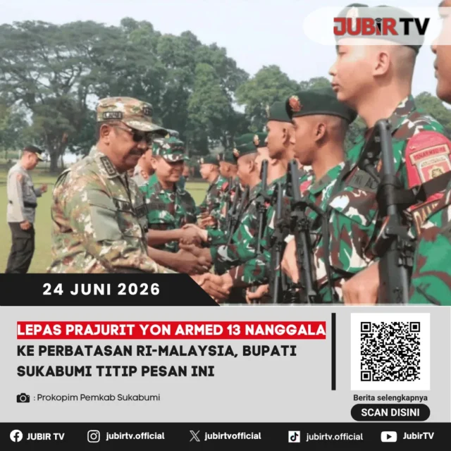 Bupati Sukabumi melepas keberangkatan prajurit Yon Armed 13/Nanggala yang akan menjalankan tugas di wilayah perbatasan RI–Malaysia. Dalam kesempatan tersebut, Bupati menitipkan pesan agar seluruh prajurit senantiasa menjaga nama baik satuan, daerah, serta menjalankan tugas negara dengan penuh tanggung jawab dan dedikasi.

Penugasan di wilayah perbatasan menjadi amanah penting dalam menjaga kedaulatan dan keamanan negara. Apa pesan lengkap yang disampaikan Bupati Sukabumi kepada para prajurit sebelum bertugas?

📌 𝐈𝐧𝐟𝐨 𝐥𝐞𝐧𝐠𝐤𝐚𝐩𝐧𝐲𝐚 𝐜𝐞𝐤 𝐝𝐢 𝐬𝐭𝐨𝐫𝐲 & 𝐬𝐨𝐫𝐨𝐭𝐚𝐧

#jubirtv #jubirtvnewscom #sukabumi #kabupatensukabumi #yonarmed13nanggala #tniad #prajurittni #perbatasan #rimalaysia #pemkabsukabumi #beritasukabumi #jawabarat