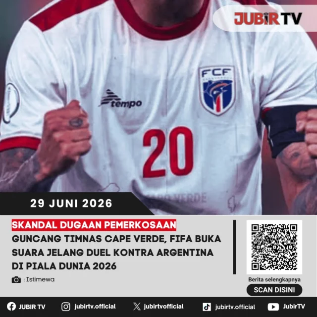 Jelang laga melawan Argentina di babak 32 besar Piala Dunia 2026, Timnas Cape Verde diterpa skandal serius. Dugaan kasus pemerkosaan yang menyeret salah satu anggota tim memicu perhatian dunia, hingga FIFA akhirnya angkat bicara terkait situasi tersebut.

Kasus ini menjadi sorotan karena terjadi di tengah berlangsungnya turnamen terbesar dunia. Bagaimana respons resmi FIFA, perkembangan penyelidikan, dan apakah skandal ini akan memengaruhi persiapan Cape Verde menghadapi Argentina?

📌 𝐈𝐧𝐟𝐨 𝐥𝐞𝐧𝐠𝐤𝐚𝐩𝐧𝐲𝐚 𝐜𝐞𝐤 𝐝𝐢 𝐬𝐭𝐨𝐫𝐲 & 𝐬𝐨𝐫𝐨𝐭𝐚𝐧

#jubirtv #jubirtvnewscom #pialadunia2026 #worldcup2026 #capeverde #argentina #fifa #timnascapeverde #beritabola #footballnews #sepakbola #worldcup