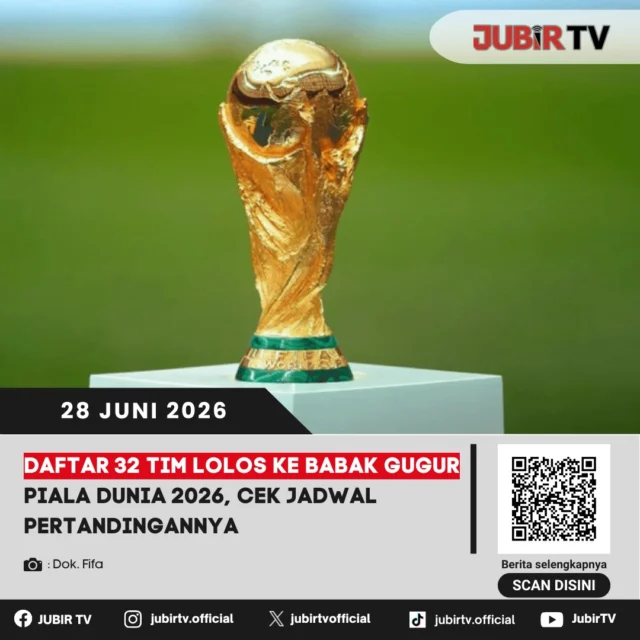 Babak 32 besar Piala Dunia 2026 akhirnya lengkap! Sebanyak 32 tim dipastikan lolos ke fase gugur usai berakhirnya seluruh pertandingan fase grup. Sejumlah laga besar pun siap tersaji dalam perebutan tiket menuju babak 16 besar. 

Siapa saja tim yang berhasil melaju, bagaimana bagan pertandingan, dan kapan jadwal lengkap babak 32 besar digelar?

📌 𝐈𝐧𝐟𝐨 𝐥𝐞𝐧𝐠𝐤𝐚𝐩𝐧𝐲𝐚 𝐜𝐞𝐤 𝐝𝐢 𝐬𝐭𝐨𝐫𝐲 & 𝐬𝐨𝐫𝐨𝐭𝐚𝐧

#jubirtv #jubirtvnewscom #pialadunia2026 #worldcup2026 #babak32besar #jadwalpialadunia #sepakbola #beritabola #fifaworldcup #footballnews #timnas #worldcup