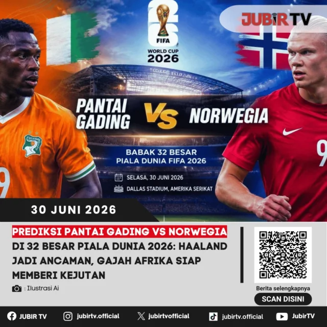 Pantai Gading akan menghadapi Norwegia pada babak 32 besar Piala Dunia 2026 dalam duel yang diprediksi berlangsung sengit. Norwegia mengandalkan ketajaman Erling Haaland di lini depan, sementara Pantai Gading bertekad menghadirkan kejutan lewat permainan cepat dan solid sebagai wakil Afrika.

Mampukah Haaland membawa Norwegia melangkah ke babak 16 besar, atau justru Pantai Gading yang mencuri kemenangan dan menyingkirkan salah satu tim kuda hitam Eropa?

📌 𝐈𝐧𝐟𝐨 𝐥𝐞𝐧𝐠𝐤𝐚𝐩𝐧𝐲𝐚 𝐜𝐞𝐤 𝐝𝐢 𝐬𝐭𝐨𝐫𝐲 & 𝐬𝐨𝐫𝐨𝐭𝐚𝐧

#jubirtv #jubirtvnewscom #pantaigading #norwegia #pialadunia2026 #worldcup2026 #haaland #prediksibola #beritabola #fifaworldcup #footballnews #sepakbola