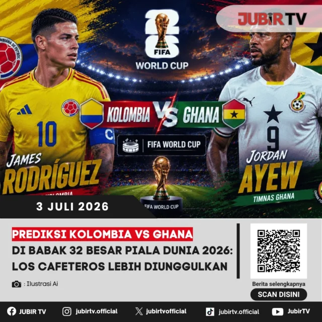 Kolombia lebih diunggulkan saat menghadapi Ghana pada babak 32 besar Piala Dunia 2026. Los Cafeteros datang dengan performa yang konsisten sejak fase grup dan memiliki materi pemain yang dinilai lebih berpengalaman untuk menghadapi laga hidup-mati di fase gugur.

Meski demikian, Ghana dipastikan tidak akan menyerah begitu saja. Wakil Afrika itu dikenal memiliki kecepatan, fisik yang kuat, dan kerap menyulitkan tim-tim unggulan di turnamen besar. Mampukah Kolombia mengamankan tiket ke babak 16 besar, atau justru Ghana menciptakan kejutan?

📌 𝐈𝐧𝐟𝐨 𝐥𝐞𝐧𝐠𝐤𝐚𝐩𝐧𝐲𝐚 𝐜𝐞𝐤 𝐝𝐢 𝐬𝐭𝐨𝐫𝐲 & 𝐬𝐨𝐫𝐨𝐭𝐚𝐧

#jubirtv #jubirtvnewscom #kolombia #ghana #loscafeteros #pialadunia2026 #worldcup2026 #prediksibola #fifaworldcup #beritabola #footballnews #sepakbola