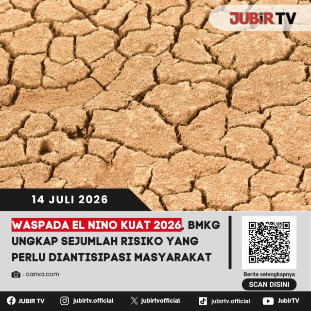 ☀️ BMKG mengingatkan masyarakat untuk mewaspadai potensi El Nino kuat pada 2026. Fenomena ini diperkirakan dapat memicu musim kemarau yang lebih panjang, meningkatkan risiko kekeringan, kebakaran hutan dan lahan, hingga mengganggu sektor pertanian serta ketersediaan air bersih. 

Masyarakat diimbau mulai melakukan langkah antisipasi, seperti menghemat penggunaan air, meningkatkan kewaspadaan terhadap potensi karhutla, serta mengikuti informasi resmi dari BMKG terkait perkembangan cuaca dan iklim.

📌 𝐈𝐧𝐟𝐨 𝐥𝐞𝐧𝐠𝐤𝐚𝐩𝐧𝐲𝐚 𝐜𝐞𝐤 𝐝𝐢 𝐬𝐭𝐨𝐫𝐲 & 𝐬𝐨𝐫𝐨𝐭𝐚𝐧

#jubirtv #jubirtvnewscom #elnino #bmkg #musimkemarau #kekeringan #karhutla #cuaca #iklim #beritanasional