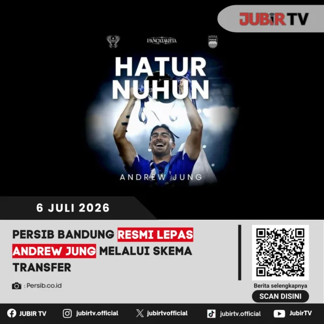 Persib Bandung resmi melepas striker asal Prancis, Andrew Jung, melalui skema transfer menjelang bergulirnya musim 2026/2027. Meski masih memiliki sisa kontrak, manajemen Maung Bandung memutuskan menerima tawaran transfer bernilai tinggi dari klub peminat sebagai bagian dari strategi tim menghadapi musim baru. 

Selama membela Persib, Andrew Jung tampil impresif dengan menjadi salah satu mesin gol tim dan berkontribusi membawa Maung Bandung meraih berbagai prestasi. Manajemen menyampaikan apresiasi atas dedikasi dan profesionalisme sang pemain serta mendoakan kesuksesannya bersama klub barunya.

📌 𝐈𝐧𝐟𝐨 𝐥𝐞𝐧𝐠𝐤𝐚𝐩𝐧𝐲𝐚 𝐜𝐞𝐤 𝐝𝐢 𝐬𝐭𝐨𝐫𝐲 & 𝐬𝐨𝐫𝐨𝐭𝐚𝐧

#jubirtv #jubirtvnewscom #persib #persibbandung #andrewjung #transferpemain #bursatransfer #maungbandung #ligaindonesia #beritabola #footballnews #sepakbola