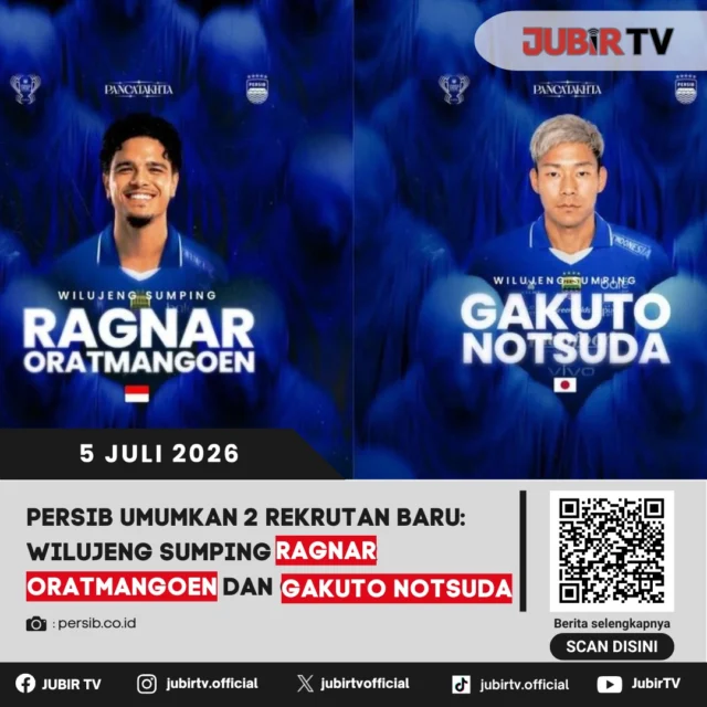 Persib Bandung secara resmi mengumumkan kembali rekrutan baru mereka ke publik sepak bola tanah air. Lini tengah dan sektor serang Pangeran Biru dipastikan bakal semakin mewah dengan mendaratnya gelandang asal Jepang, Gakuto Notsuda, bersama penyerang pilar Timnas Indonesia, Ragnar Oratmangoen.
Perekrutan kedua pemain pilar ini merupakan bagian dari manuver progresif bertajuk Positive Movement yang direkomendasikan langsung oleh tim pelatih.
Langkah strategis ini diambil demi mempertebal kedalaman skuad menjelang padatnya kalender kompetisi domestik dan internasional.

📌 𝐈𝐧𝐟𝐨 𝐥𝐞𝐧𝐠𝐤𝐚𝐩𝐧𝐲𝐚 𝐜𝐞𝐤 𝐝𝐢 𝐬𝐭𝐨𝐫𝐲 & 𝐬𝐨𝐫𝐨𝐭𝐚𝐧

#jubirtv #jubirtvnewscom #sukabumi #kabupatensukabumi #persib #rekrutaanyar #ragnaroratmangoen #gakutonotsuda
