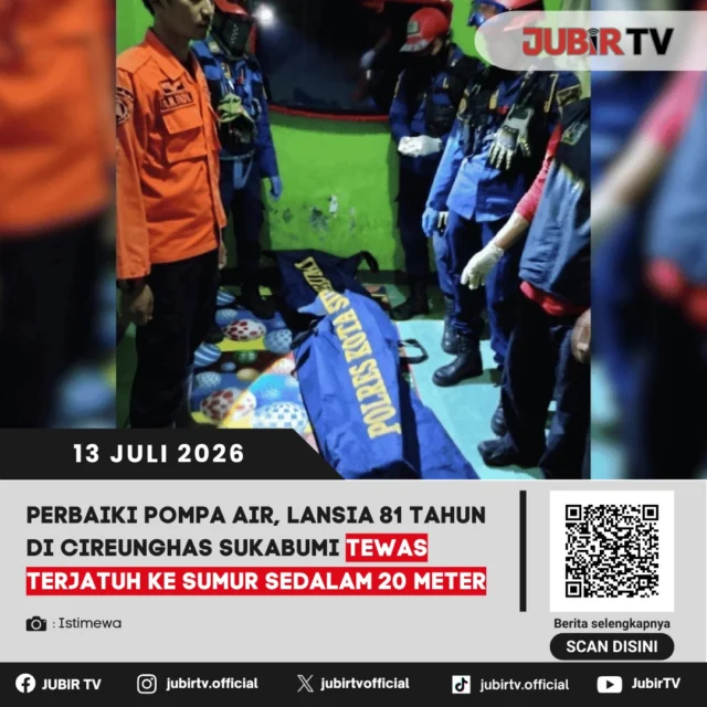 🚨 Peristiwa tragis terjadi di Kecamatan Cireunghas, Kabupaten Sukabumi. Seorang lansia berusia 81 tahun meninggal dunia setelah terjatuh ke dalam sumur sedalam sekitar 20 meter saat memperbaiki pompa air. 

Korban diduga terpeleset saat berdiri di atas papan untuk memperbaiki mesin pompa air di bibir sumur. Petugas gabungan bersama warga langsung melakukan proses evakuasi, sementara peristiwa ini menjadi pengingat penting agar selalu mengutamakan keselamatan saat melakukan pekerjaan di area berisiko.

📌 𝐈𝐧𝐟𝐨 𝐥𝐞𝐧𝐠𝐤𝐚𝐩𝐧𝐲𝐚 𝐜𝐞𝐤 𝐝𝐢 𝐬𝐭𝐨𝐫𝐲 & 𝐬𝐨𝐫𝐨𝐭𝐚𝐧

#jubirtv #jubirtvnewscom #cireunghas #sukabumi #peristiwa #evakuasi #damkar #bpbd #beritasukabumi #jawabarat