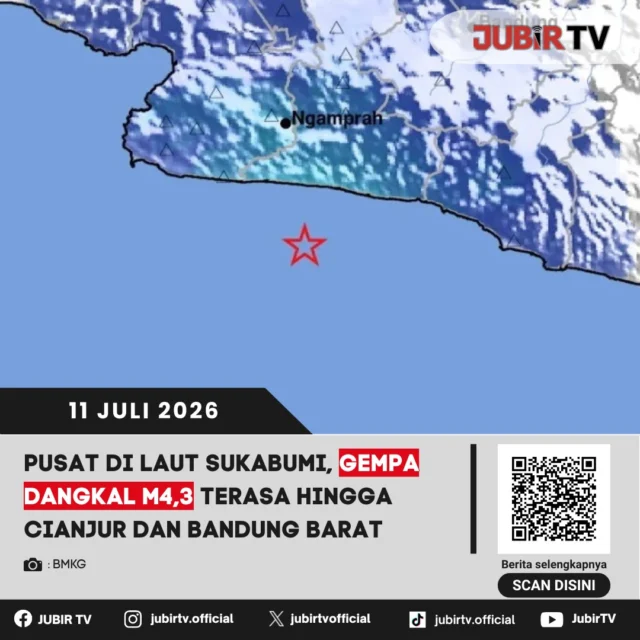 🌍 Gempa bumi dangkal berkekuatan Magnitudo 4,3 mengguncang wilayah Sukabumi. Pusat gempa berada di laut dan getarannya dirasakan hingga Cianjur serta Bandung Barat. 

BMKG menyatakan gempa tidak berpotensi tsunami. Meski tidak menimbulkan dampak signifikan, masyarakat diimbau tetap tenang, tidak mudah terpancing informasi yang belum terverifikasi, serta selalu mengikuti informasi resmi dari BMKG.

📌 𝐈𝐧𝐟𝐨 𝐥𝐞𝐧𝐠𝐤𝐚𝐩𝐧𝐲𝐚 𝐜𝐞𝐤 𝐝𝐢 𝐬𝐭𝐨𝐫𝐲 & 𝐬𝐨𝐫𝐨𝐭𝐚𝐧

#jubirtv #jubirtvnewscom #gempa #gempasukabumi #sukabumi #bmkg #cianjur #bandungbarat #jawabarat #beritasukabumi #infogempa