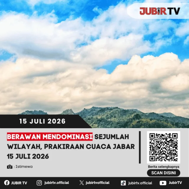 ⛅ Cuaca di Jawa Barat pada Rabu, 15 Juli 2026 diprakirakan masih didominasi kondisi berawan di sejumlah wilayah. Meski begitu, masyarakat tetap diimbau waspada terhadap perubahan cuaca yang dapat terjadi sewaktu-waktu. 

Bagi yang akan beraktivitas di luar ruangan, pastikan selalu memantau informasi cuaca terbaru dan menyiapkan perlengkapan yang diperlukan. Tetap jaga kesehatan dan sesuaikan aktivitas dengan kondisi cuaca di wilayah masing-masing.

📌 𝐈𝐧𝐟𝐨 𝐥𝐞𝐧𝐠𝐤𝐚𝐩𝐧𝐲𝐚 𝐜𝐞𝐤 𝐝𝐢 𝐬𝐭𝐨𝐫𝐲 & 𝐬𝐨𝐫𝐨𝐭𝐚𝐧

#jubirtv #jubirtvnewscom #prakiraancuaca #cuacajabar #jawabarat #bmkg #cuacahariini #infocuaca #beritajabar #sukabumi