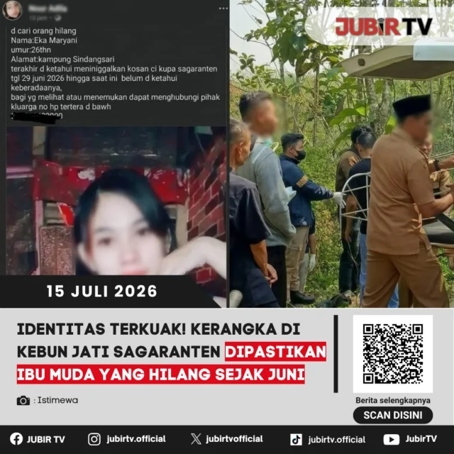 🚨 Identitas kerangka manusia yang ditemukan di kebun jati Sagaranten akhirnya terungkap. Korban dipastikan merupakan seorang ibu muda yang dilaporkan hilang sejak Juni lalu. Proses identifikasi dilakukan melalui autopsi, pemeriksaan forensik, serta pencocokan data oleh pihak kepolisian. 

Polisi kini terus mendalami penyebab kematian korban dan mengusut pihak yang diduga terlibat dalam kasus tersebut. Perkembangan terbaru ini menjadi titik terang setelah sebelumnya identitas korban masih menjadi misteri.

📌 𝐈𝐧𝐟𝐨 𝐥𝐞𝐧𝐠𝐤𝐚𝐩𝐧𝐲𝐚 𝐜𝐞𝐤 𝐝𝐢 𝐬𝐭𝐨𝐫𝐲 & 𝐬𝐨𝐫𝐨𝐭𝐚𝐧

#jubirtv #jubirtvnewscom #sagaranten #sukabumi #kriminal #kerangkamanusia #polisi #beritasukabumi #jawabarat #peristiwa